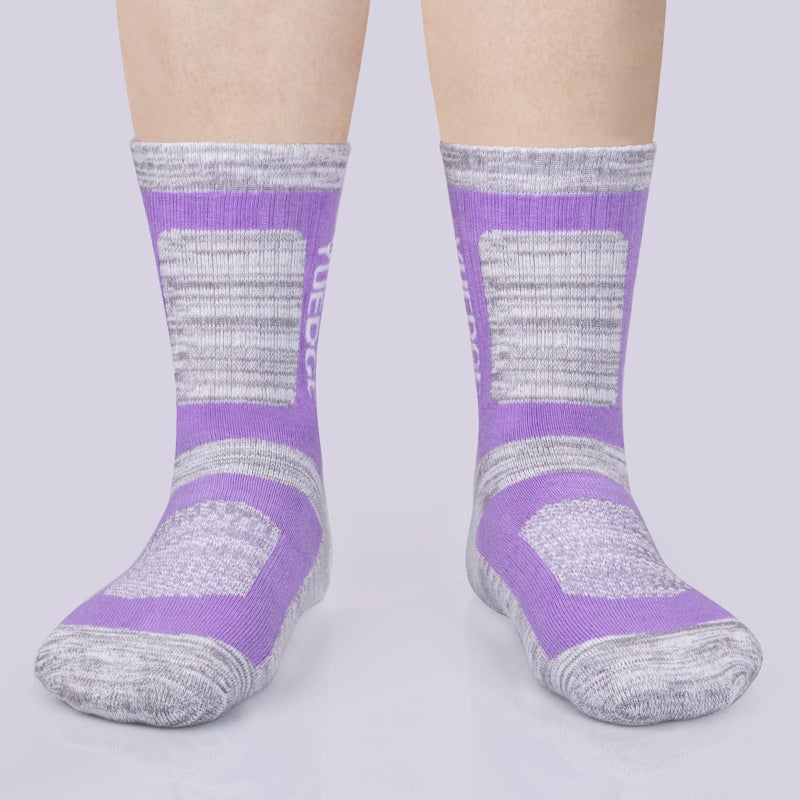 YUEDGE Women's Outdoor Hiking Socks Moisture Wicking Cotton Cushioned Crew Athletic Socks Padded Boot Socks For Women Size 9-12, Mulitcolor, 5 Pairs - Image 3